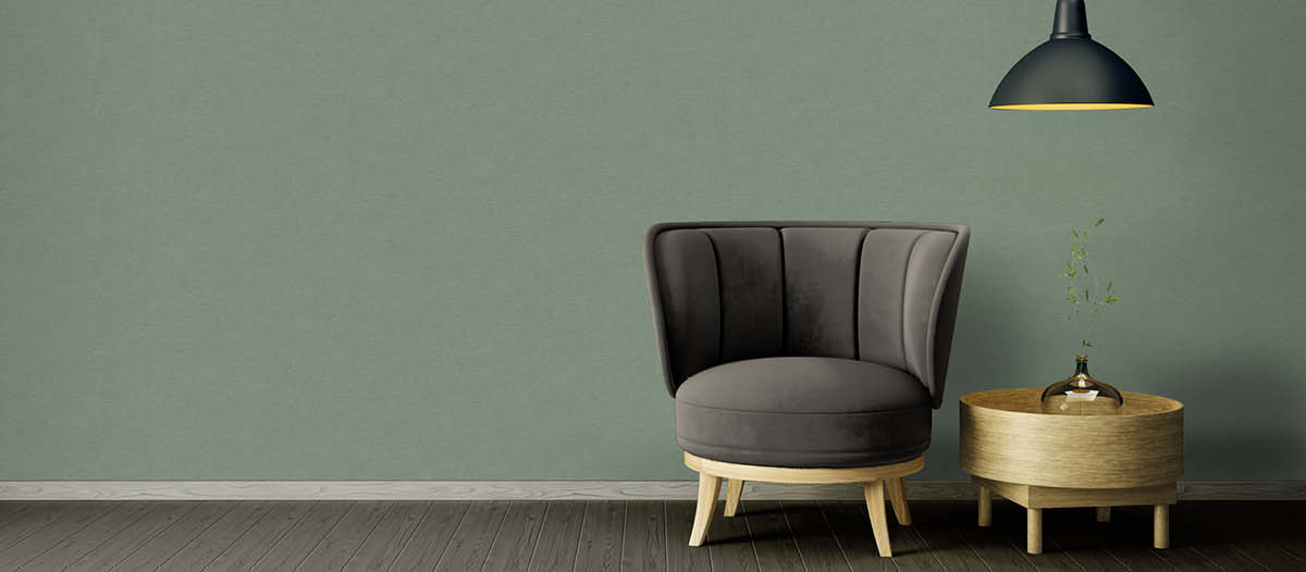 Olivgrüne Vliestapete im Japandi Style