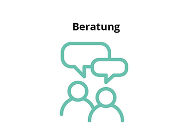 Icon mit zwei sprechenden Personen. Beratung zu Tapeten, Farben und Raumgestaltung.